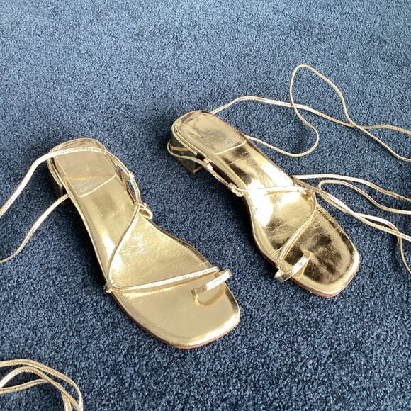 Gold Jeffrey Campbell Strappy Sandals with 1.5" Heel - sz 9 - Picture 1 of 7